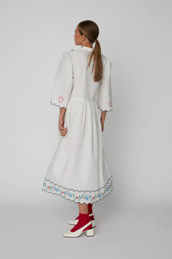Stella Nova | Coloured Embroidered Loose Dress | Off White