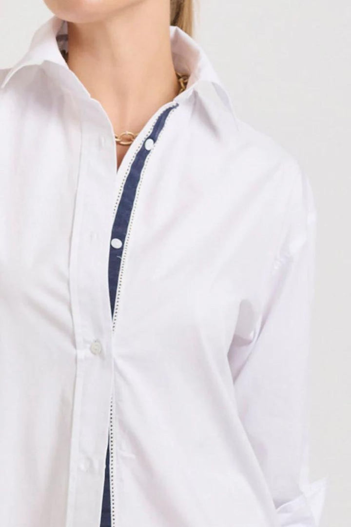 Shirty | The Boyfriend Shirt | White / Navy Trim