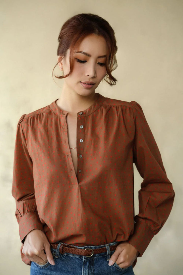Marie Louise De Monterey | Heart Blouse | Chocolate / Red
