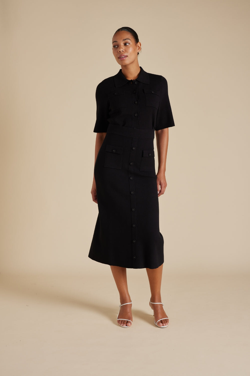 Alessandra | Chelsea Crepe Knit Skirt in Black