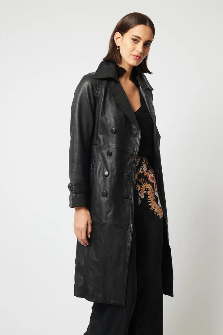 Once Was | Astra Leather Trench Coat | Black