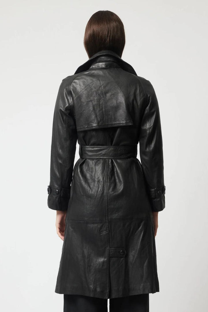 Once Was | Astra Leather Trench Coat | Black