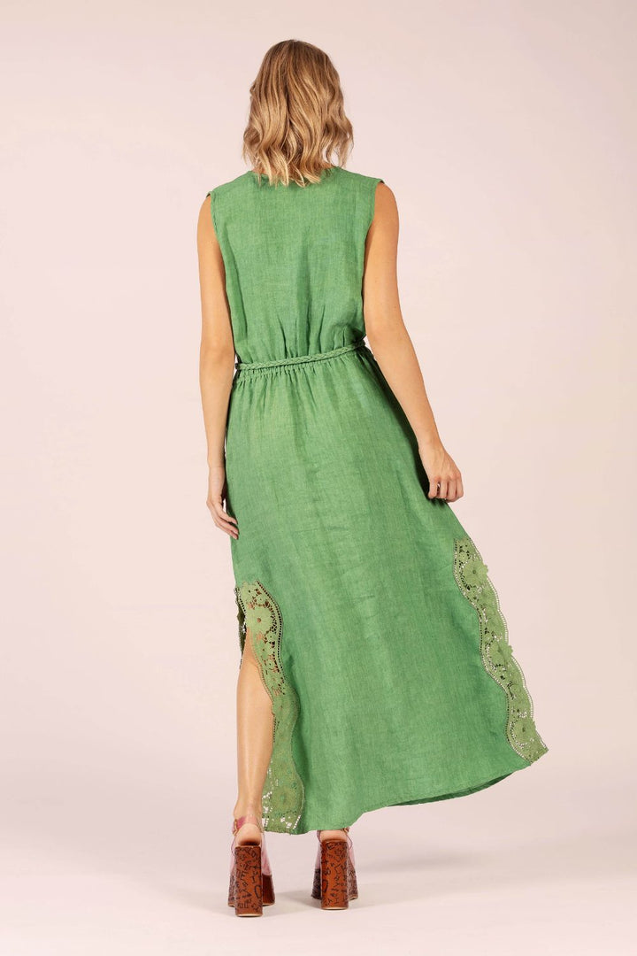 LOLA | Stella Linen & Lace Maxi | Emerald Linen