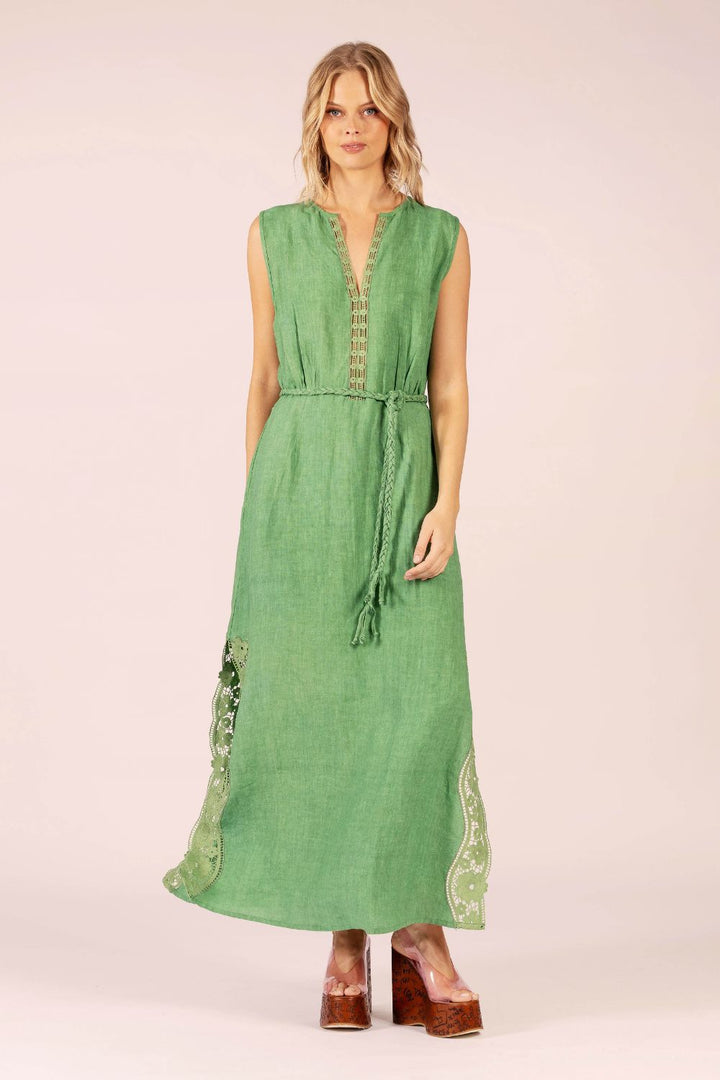 LOLA | Stella Linen & Lace Maxi | Emerald Linen
