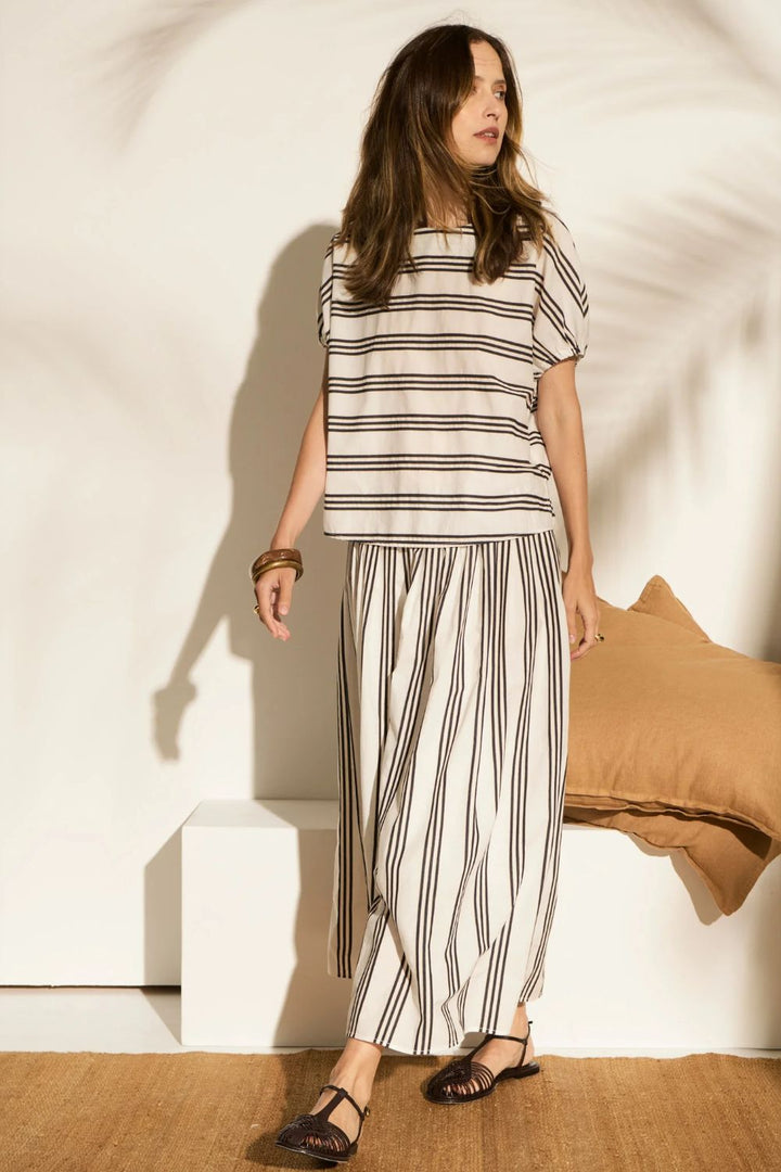 POL Clothing | Parc Pleated Skirt | Ink Stripe