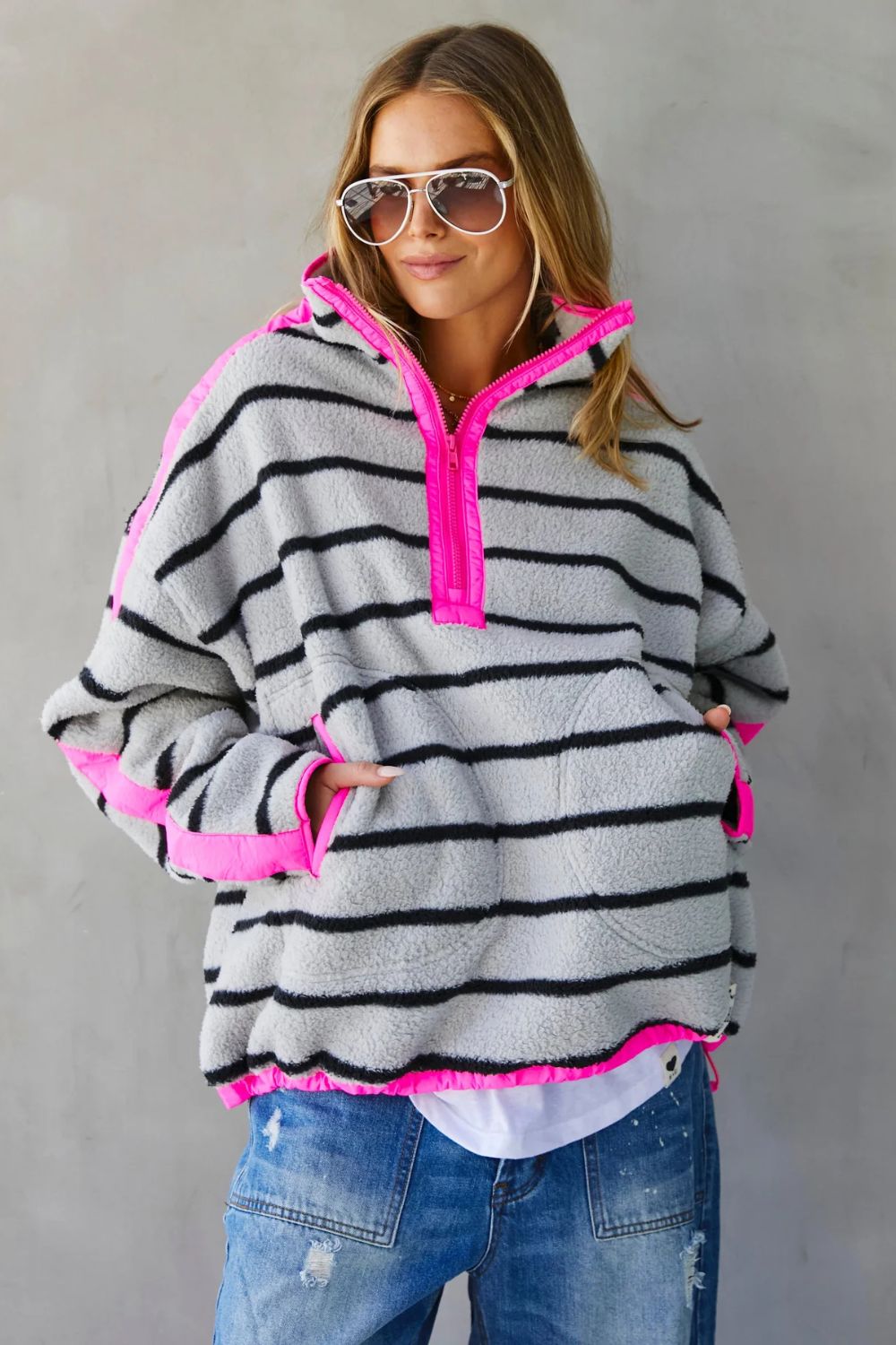 Hammill & Co | Pop Stripe Polar Fleece | Neon Pink - Dutch Hideout
