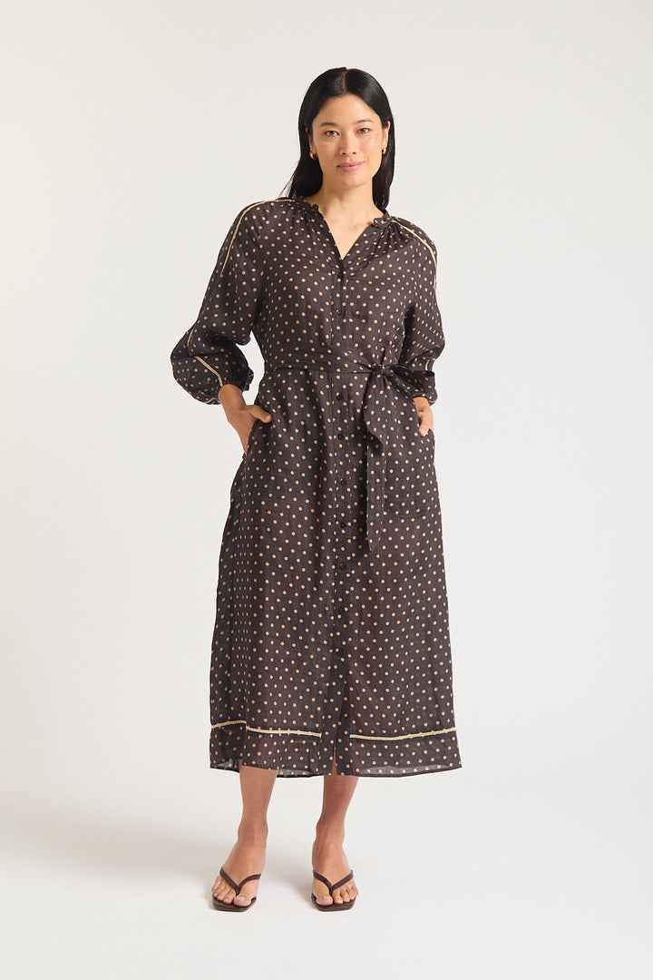 Alessandra | Antonia Dress | Chocolate / Beige - Dutch Hideout