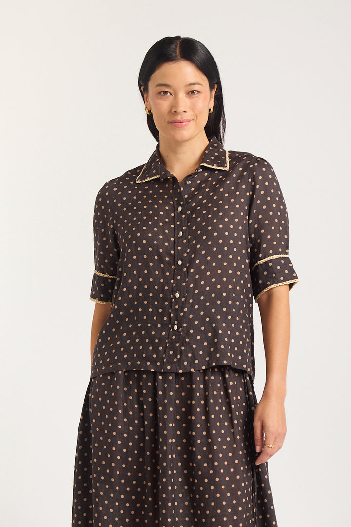 Alessandra | Ruby Shirt | Choco / Beige - Dutch Hideout