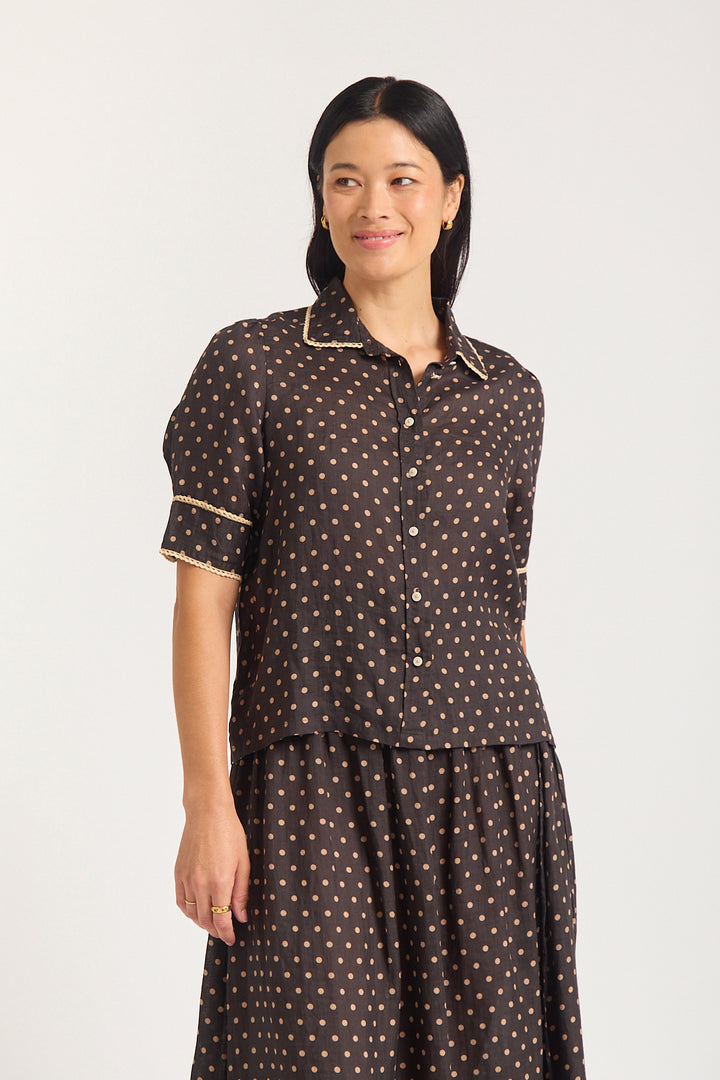 Alessandra | Ruby Shirt | Choco / Beige - Dutch Hideout