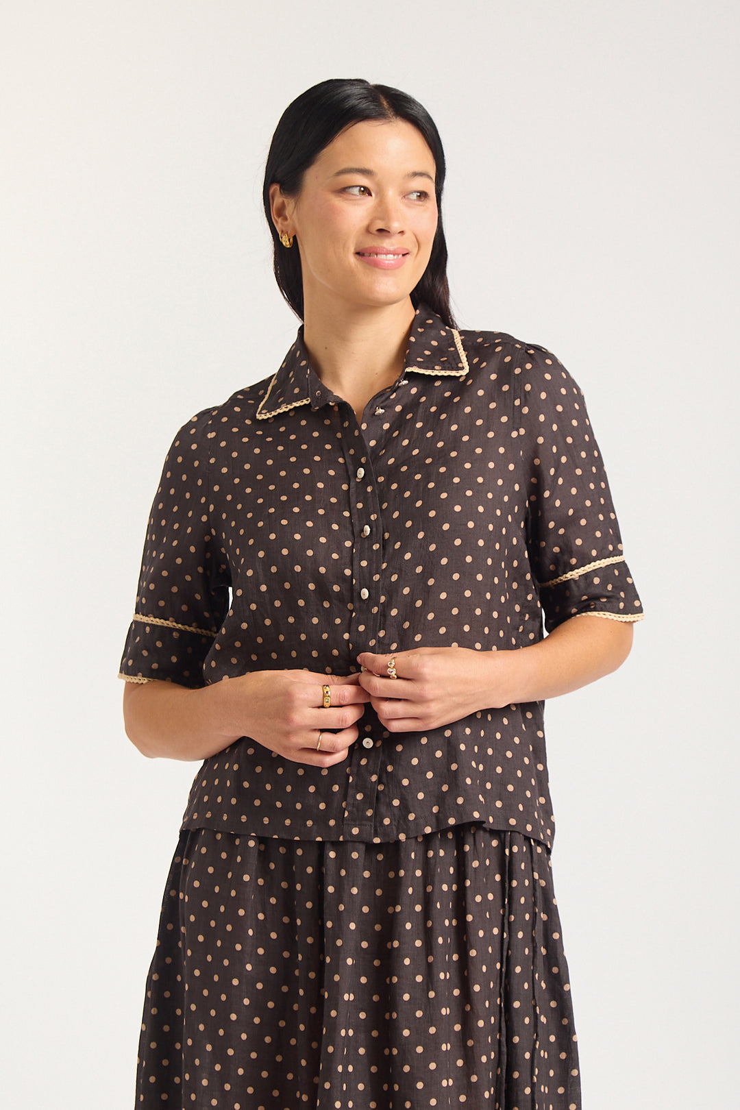 Alessandra | Ruby Shirt | Choco / Beige - Dutch Hideout