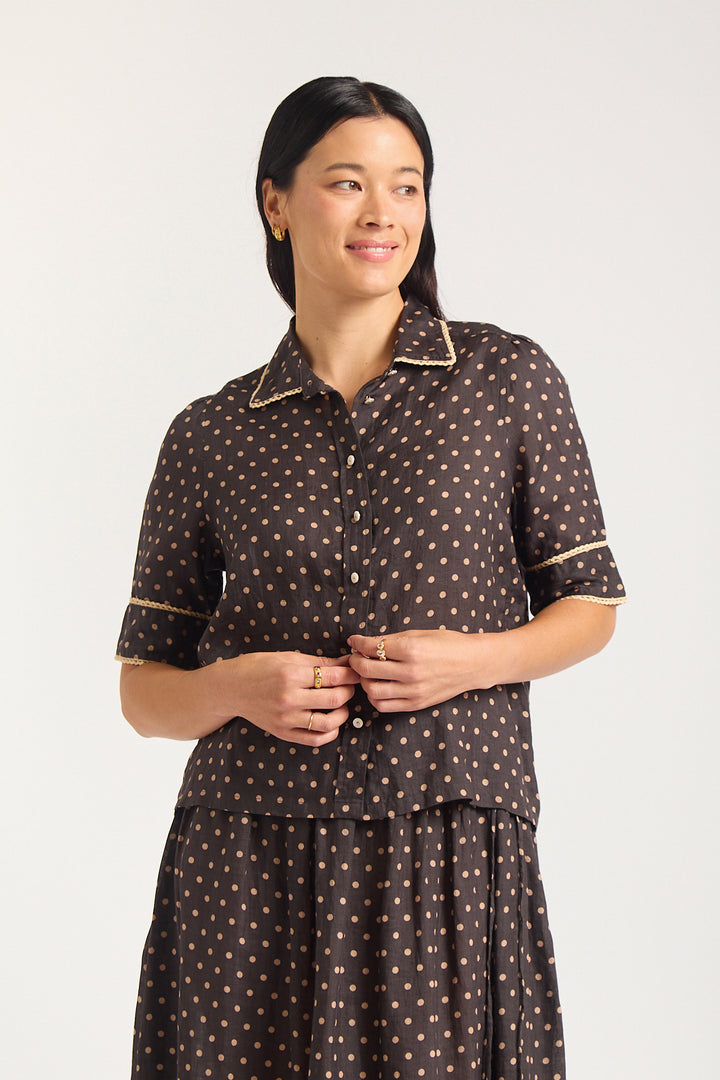 Alessandra | Ruby Shirt | Choco / Beige - Dutch Hideout