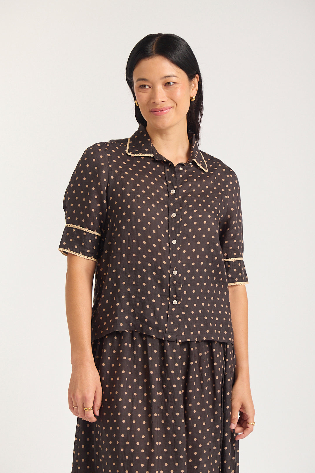 Alessandra | Ruby Shirt | Choco / Beige - Dutch Hideout