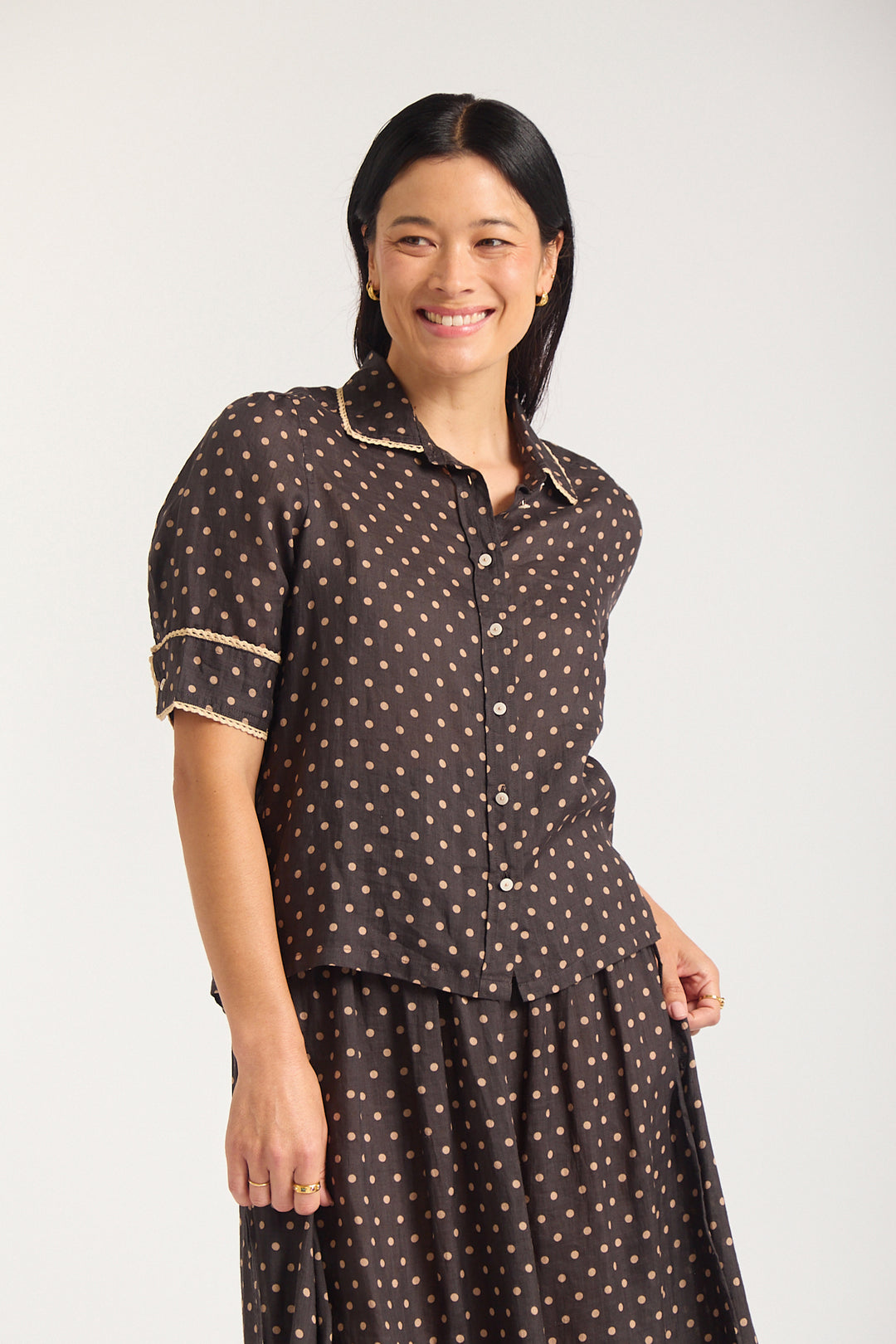 Alessandra | Ruby Shirt | Choco / Beige - Dutch Hideout