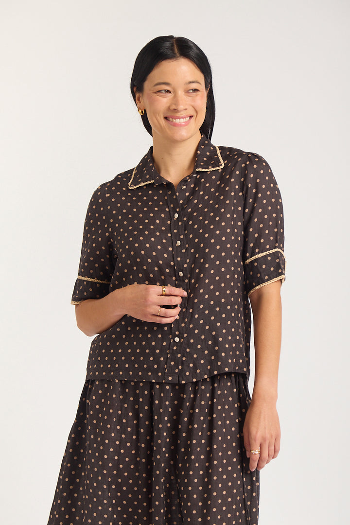 Alessandra | Ruby Shirt | Choco / Beige - Dutch Hideout