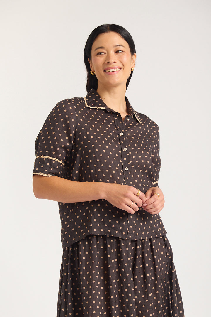 Alessandra | Ruby Shirt | Choco / Beige - Dutch Hideout