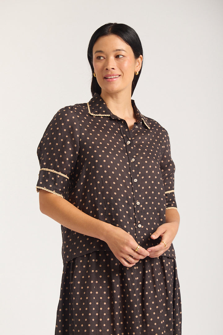 Alessandra | Ruby Shirt | Choco / Beige - Dutch Hideout