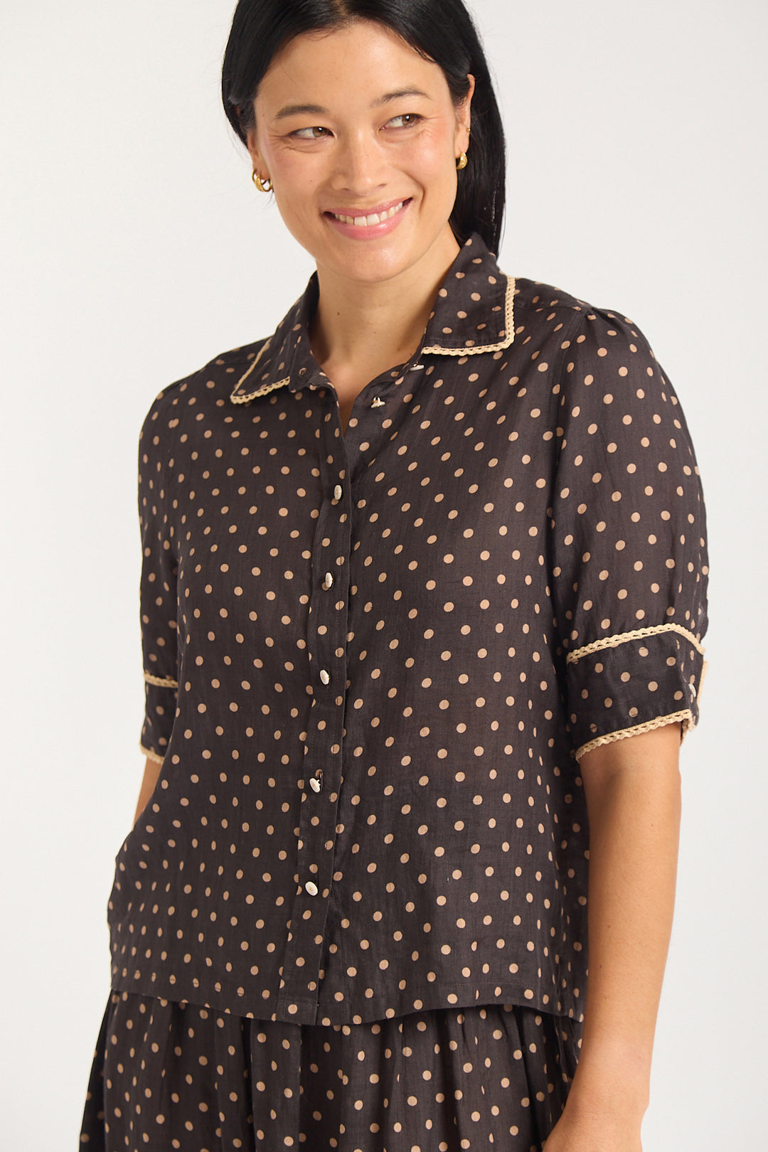 Alessandra | Ruby Shirt | Choco / Beige - Dutch Hideout