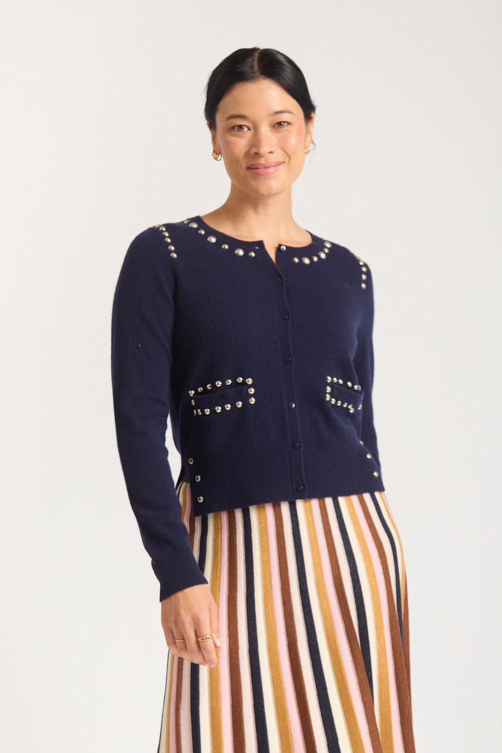 Alessandra | Perida Merino Cashmere Cardigan | Peacoat - Dutch Hideout