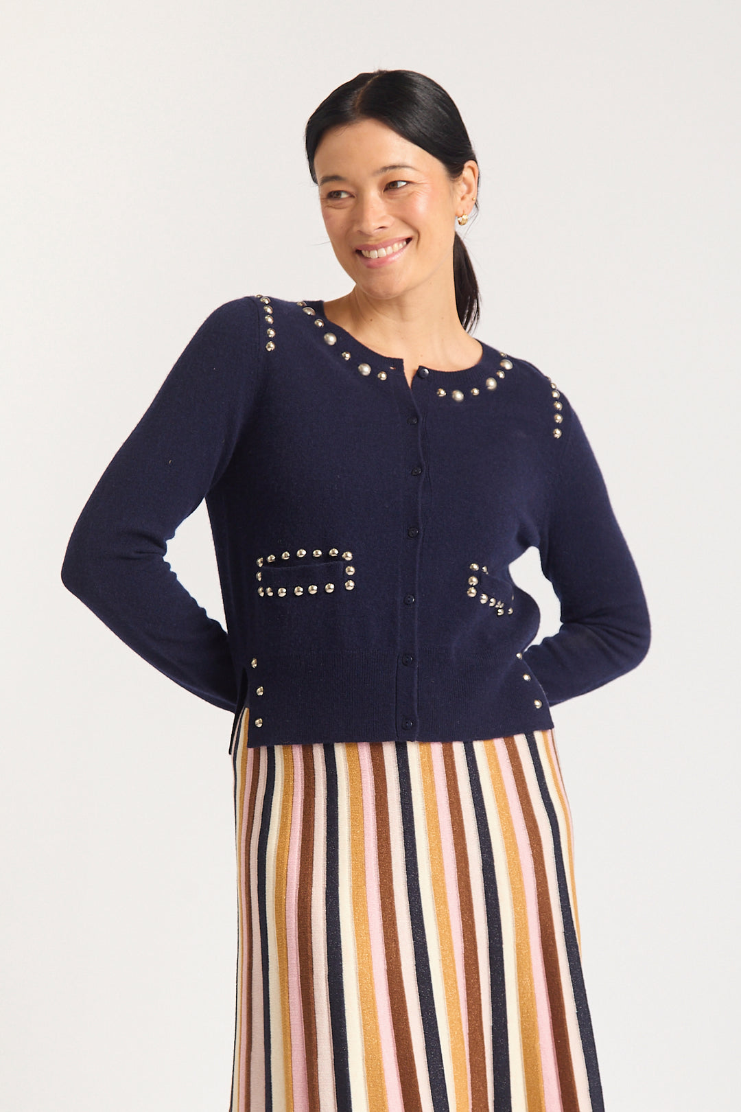 Alessandra | Perida Merino Cashmere Cardigan | Peacoat - Dutch Hideout