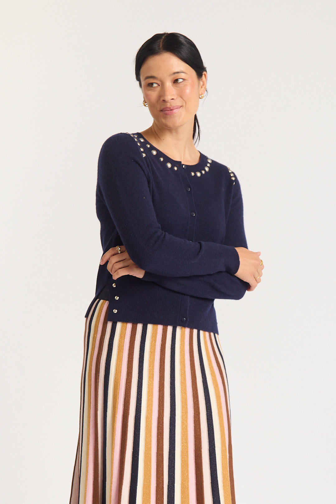 Alessandra | Perida Merino Cashmere Cardigan | Peacoat - Dutch Hideout