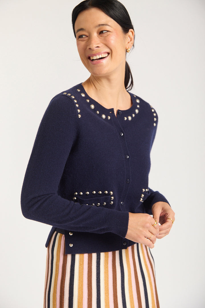 Alessandra | Perida Merino Cashmere Cardigan | Peacoat - Dutch Hideout