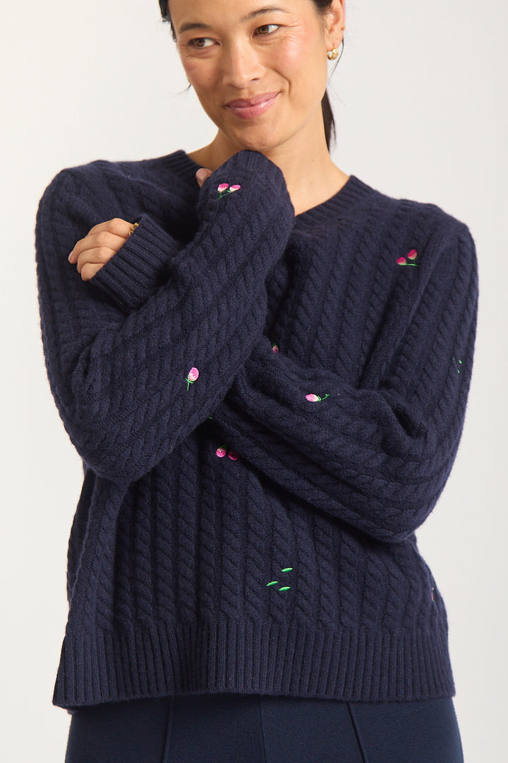 Alessandra | Rosette Merino Cashmere Sweater | Navy - Dutch Hideout