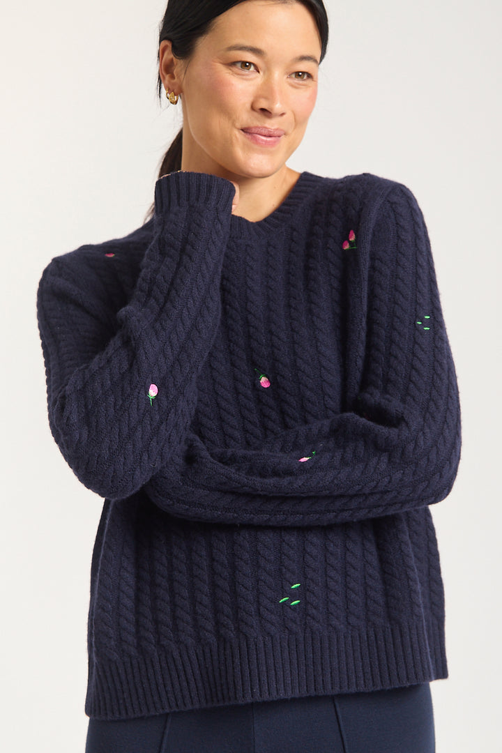 Alessandra | Rosette Merino Cashmere Sweater | Navy - Dutch Hideout