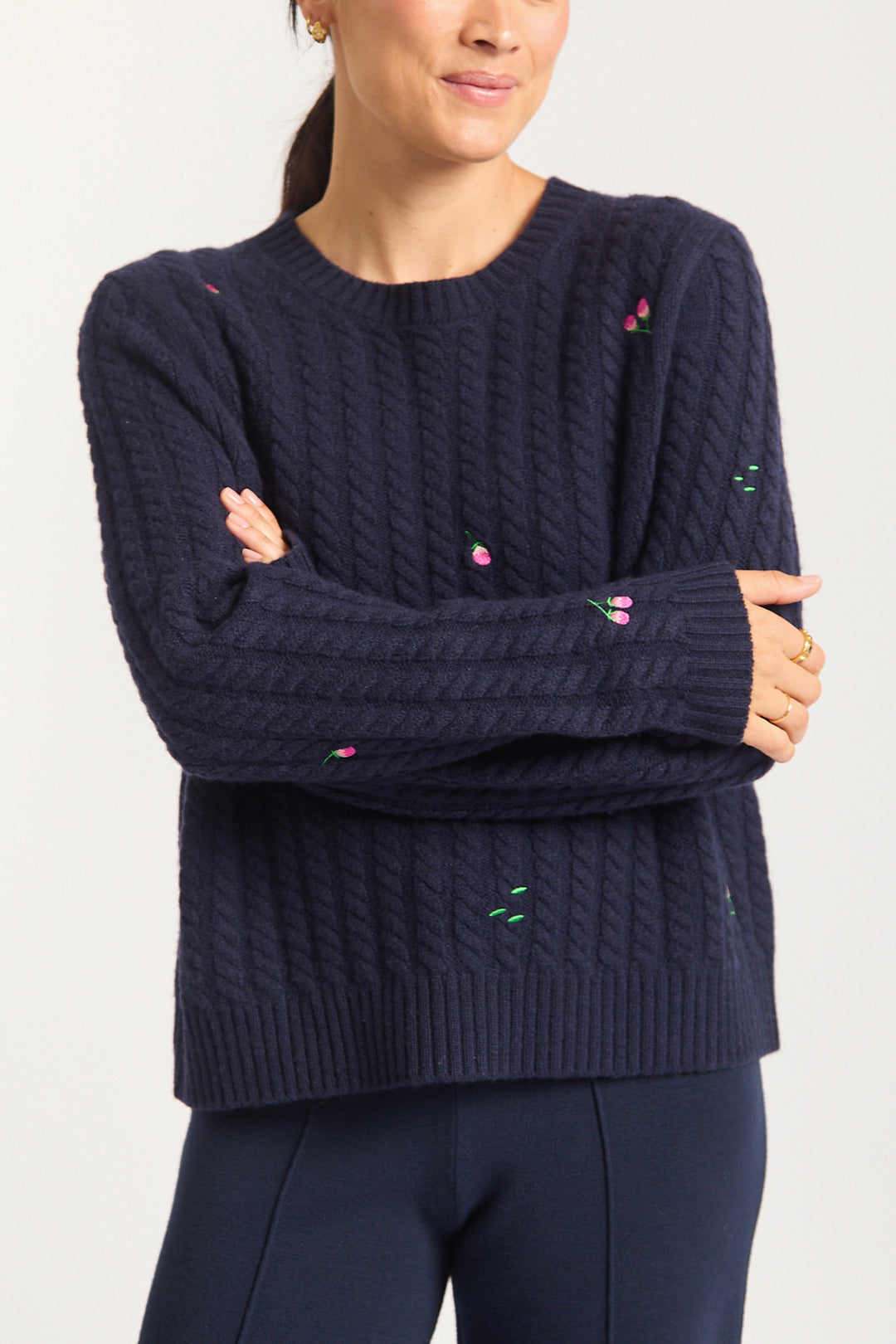 Alessandra | Rosette Merino Cashmere Sweater | Navy - Dutch Hideout