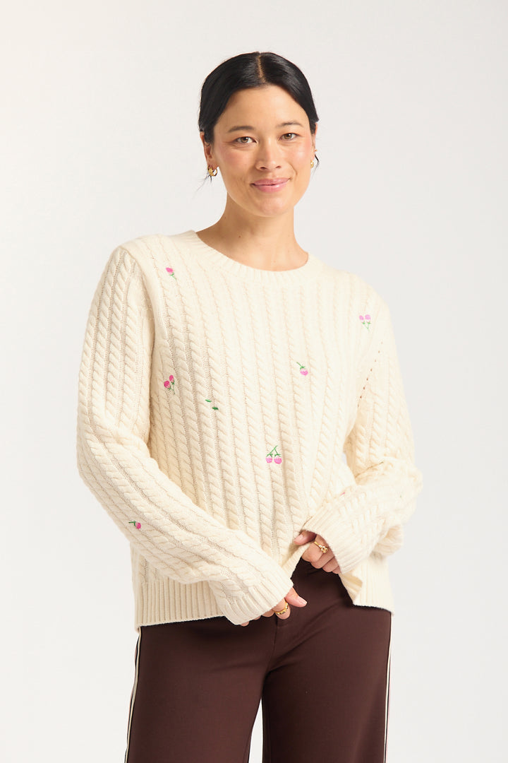 Alessandra | Rosette Merino Cashmere Sweater | Ivory - Dutch Hideout