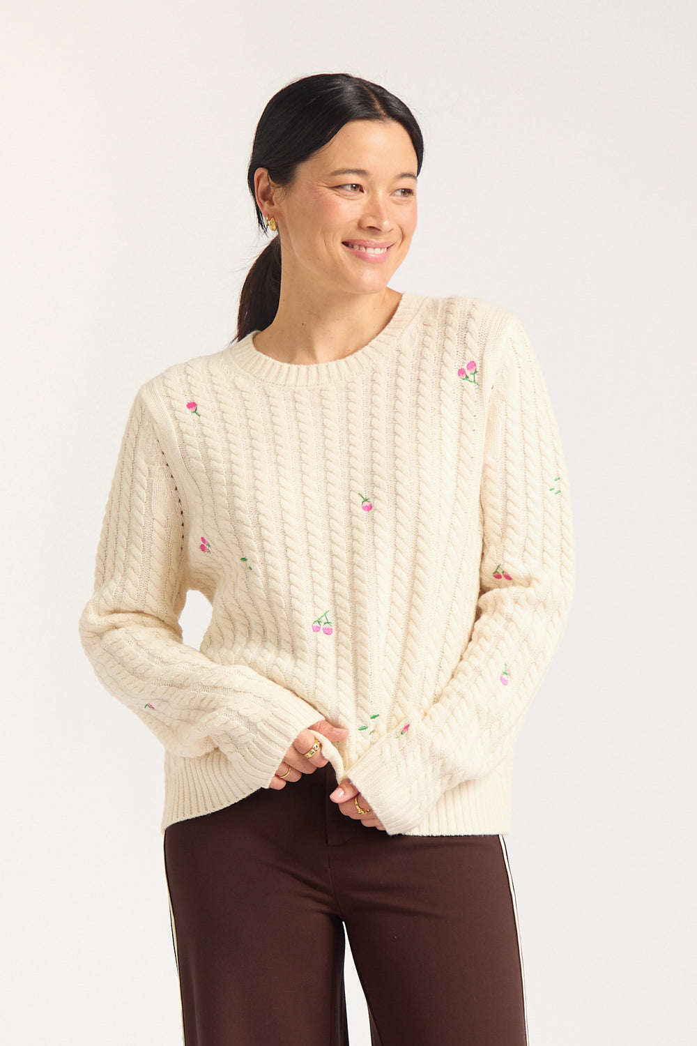 Alessandra | Rosette Merino Cashmere Sweater | Ivory - Dutch Hideout