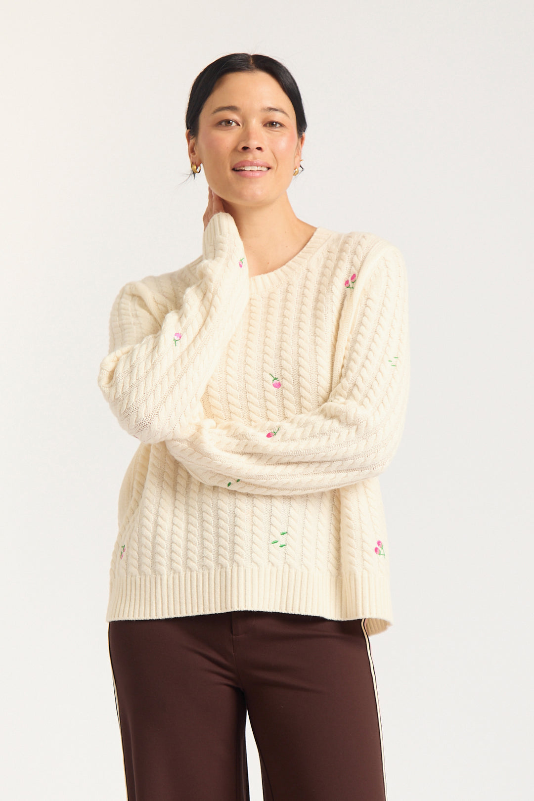 Alessandra | Rosette Merino Cashmere Sweater | Ivory - Dutch Hideout