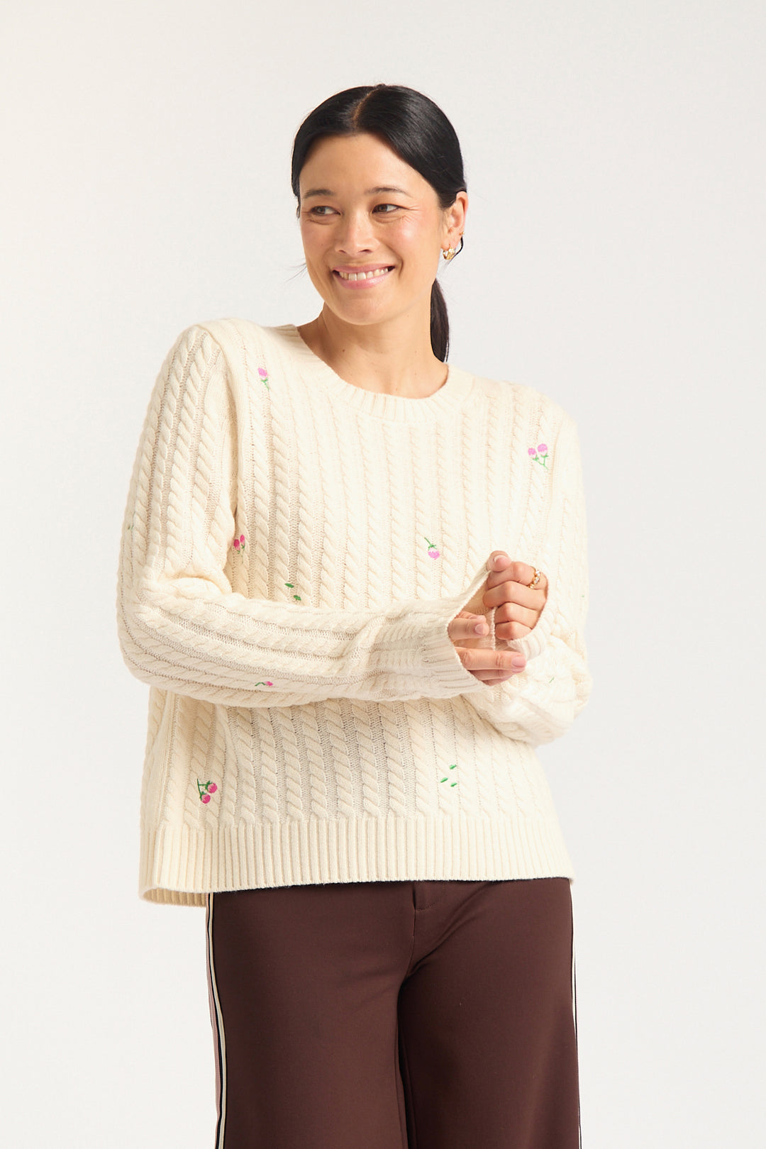 Alessandra | Rosette Merino Cashmere Sweater | Ivory - Dutch Hideout