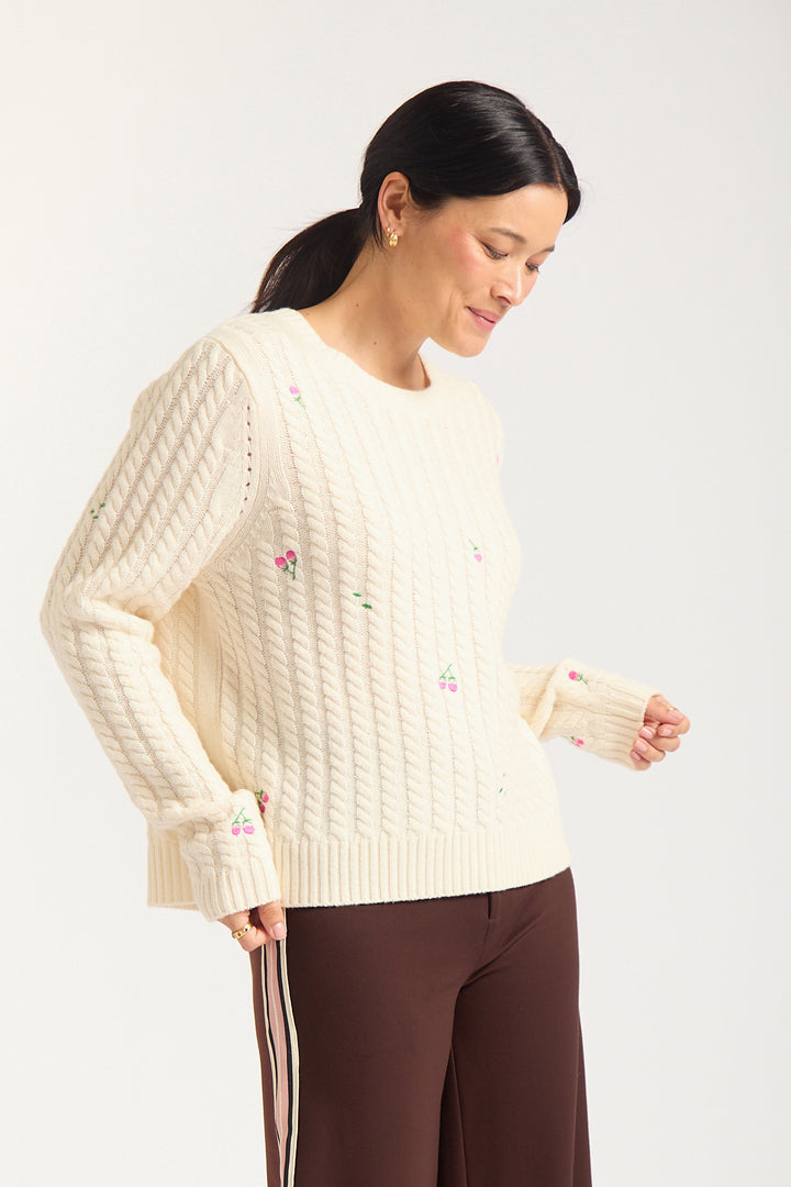 Alessandra | Rosette Merino Cashmere Sweater | Ivory - Dutch Hideout