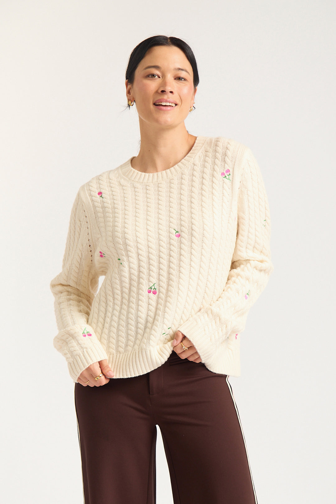 Alessandra | Rosette Merino Cashmere Sweater | Ivory - Dutch Hideout