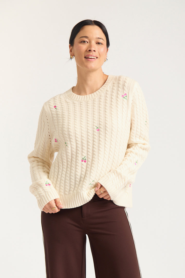 Alessandra | Rosette Merino Cashmere Sweater | Ivory - Dutch Hideout