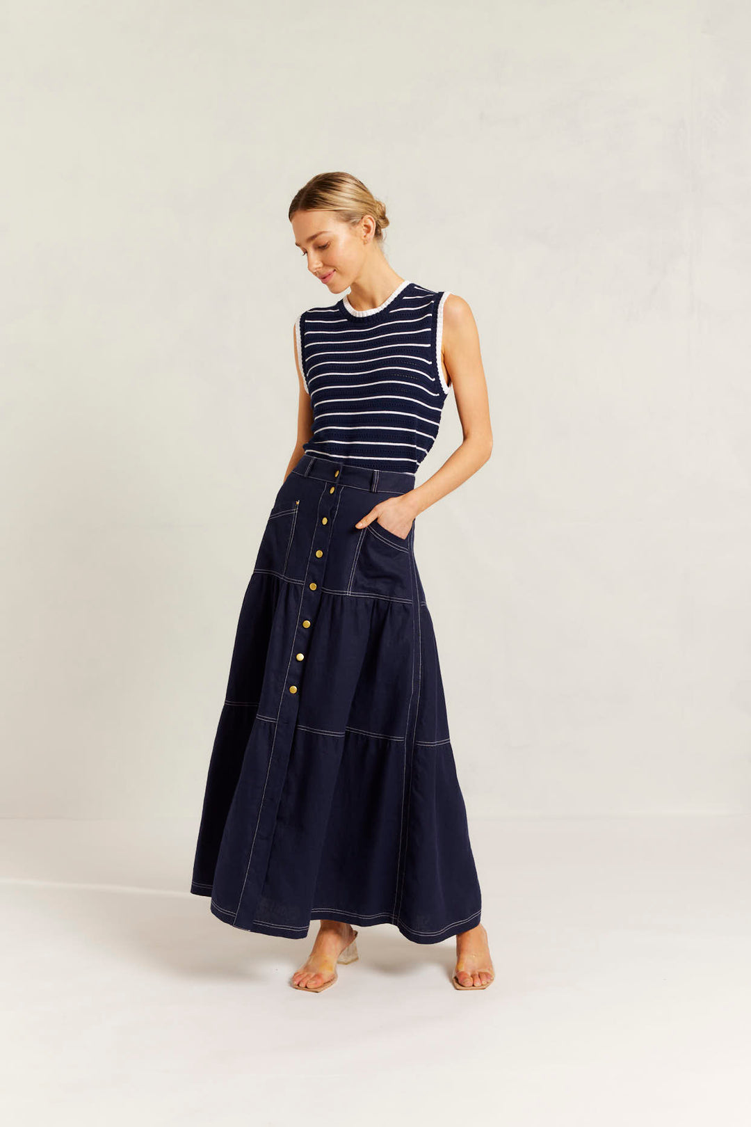 Alessandra | Lotus Linen Skirt | Navy