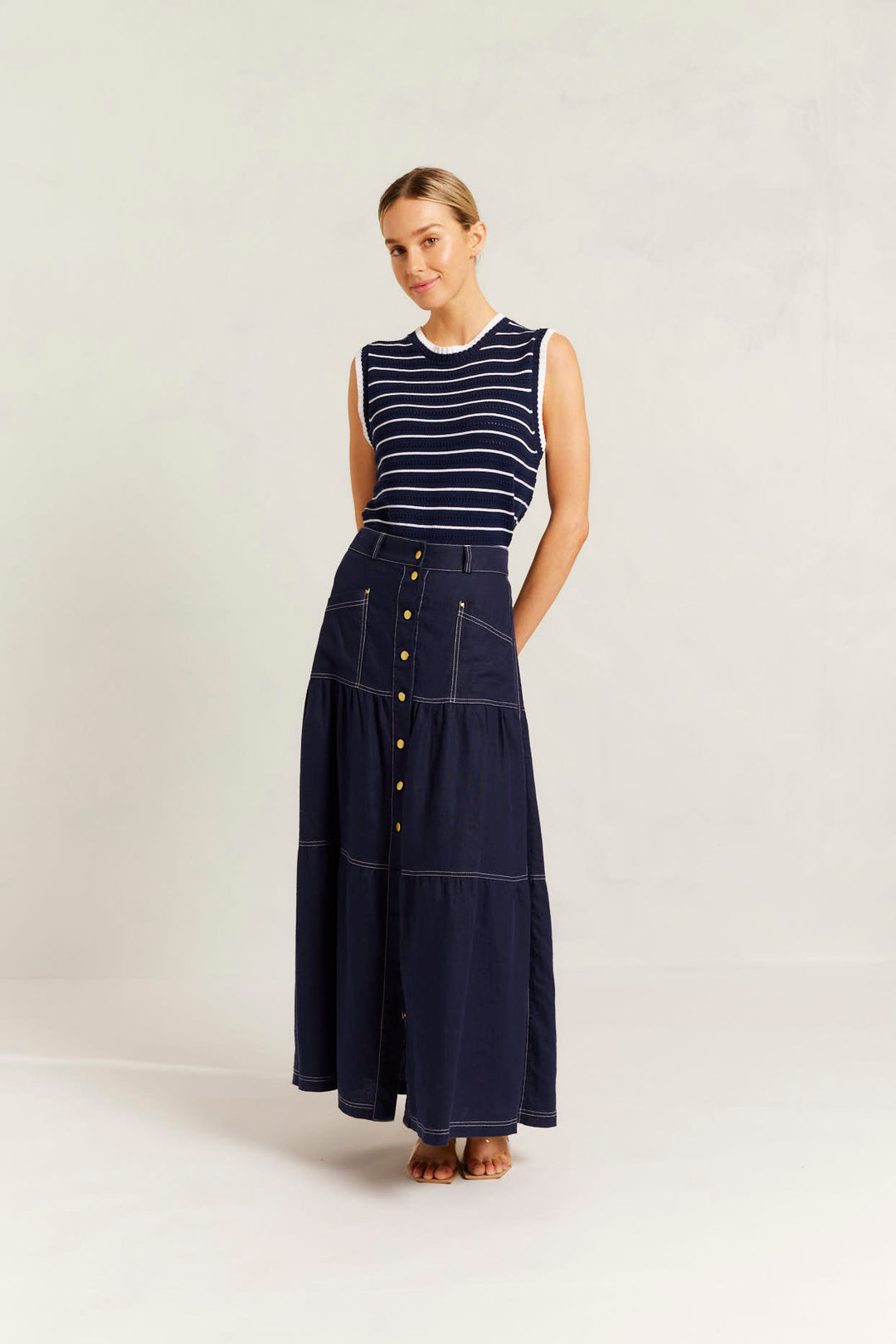 Alessandra | Lotus Linen Skirt | Navy