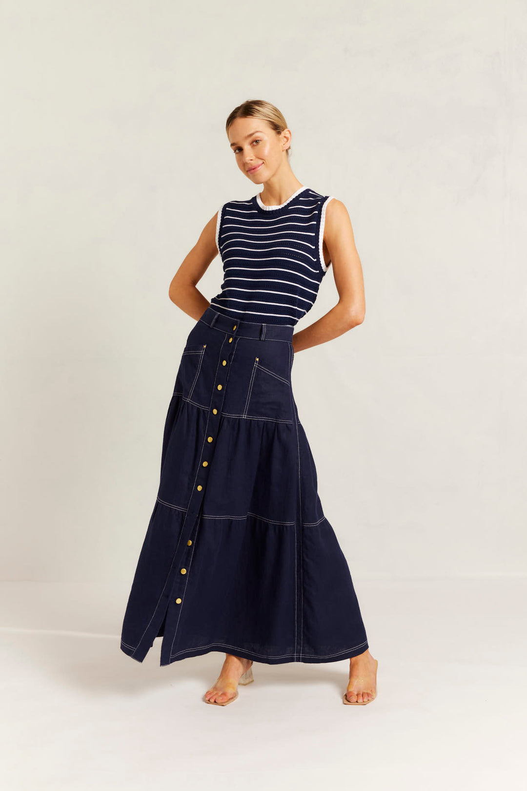 Alessandra | Lotus Linen Skirt | Navy