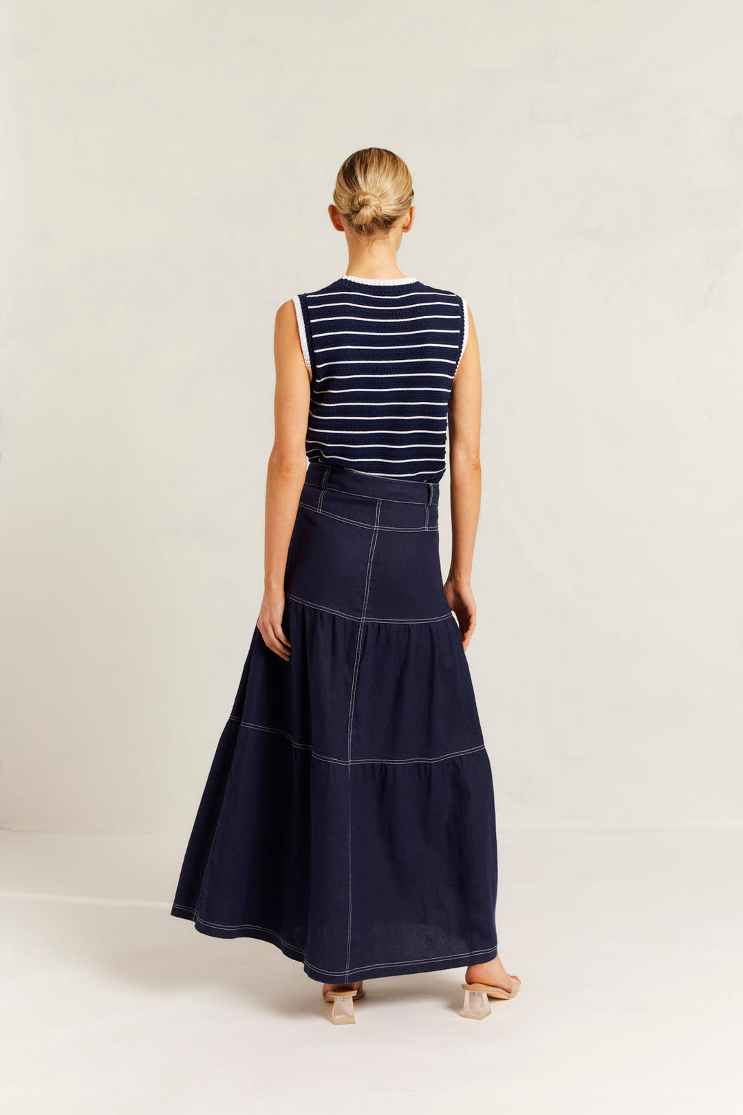 Alessandra | Lotus Linen Skirt | Navy