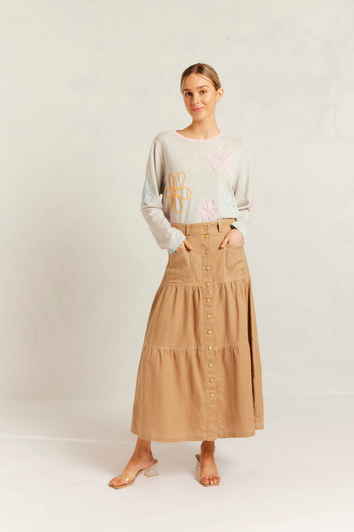 Alessandra | Lotus Linen Skirt | Latte