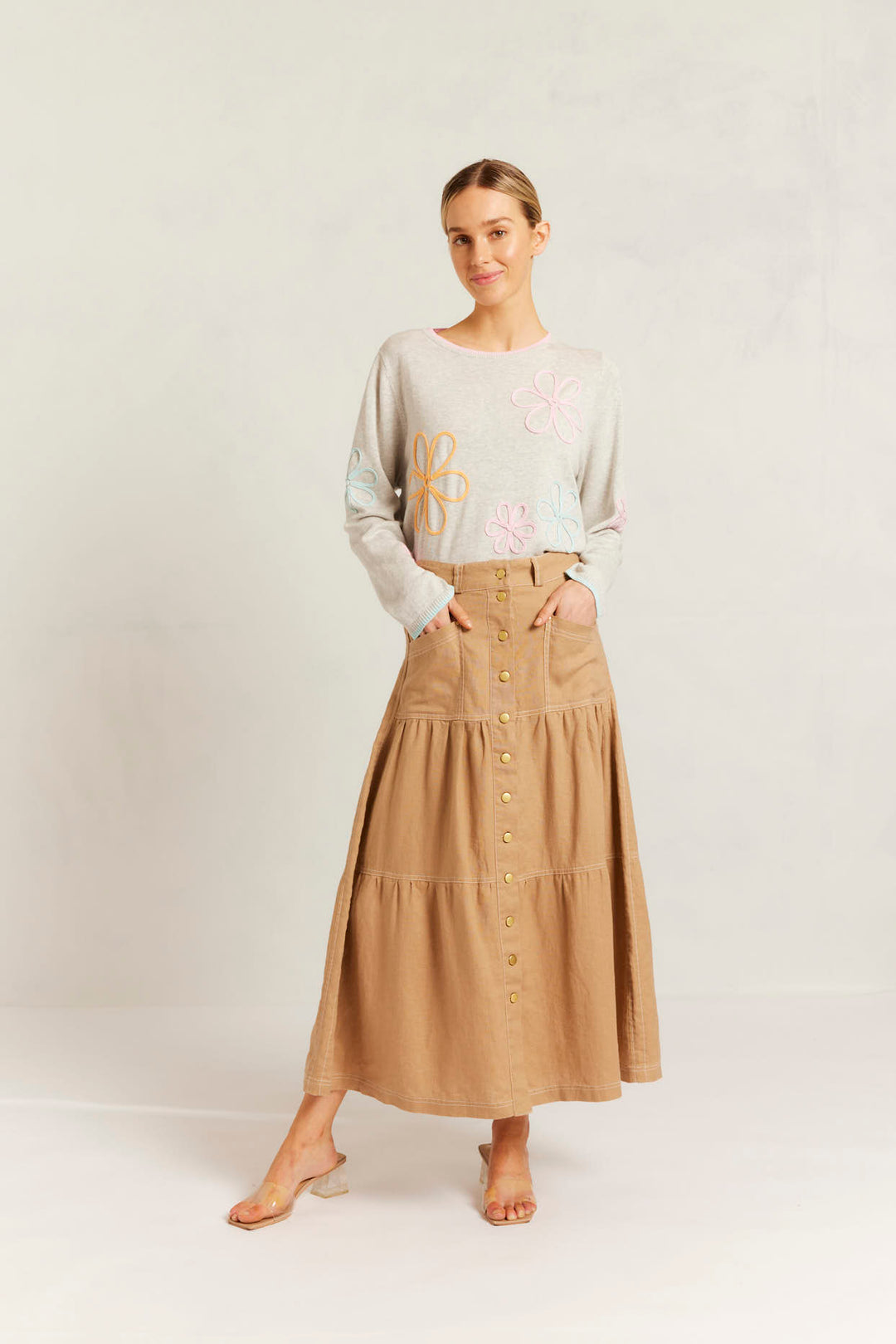 Alessandra | Lotus Linen Skirt | Latte