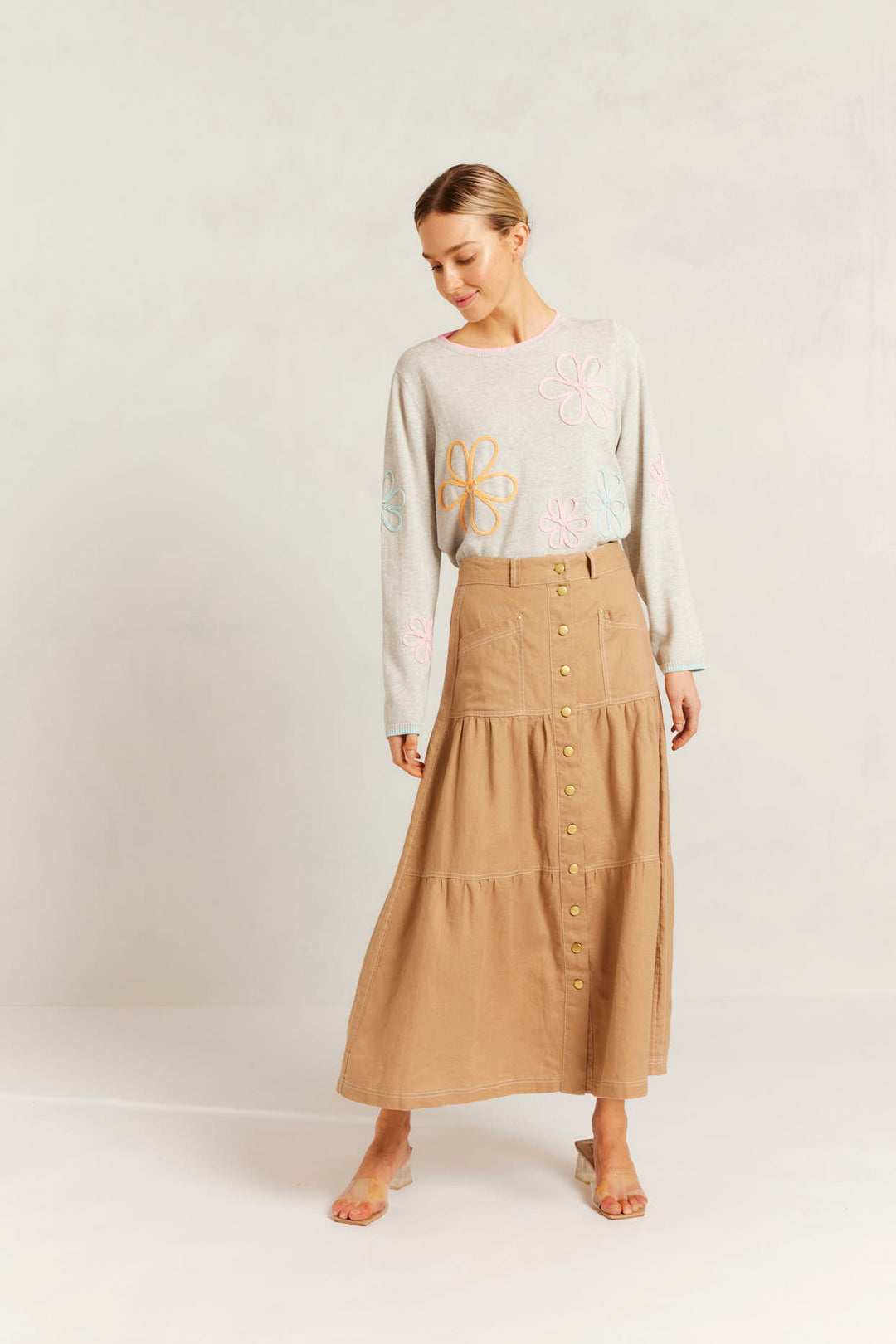 Alessandra | Lotus Linen Skirt | Latte