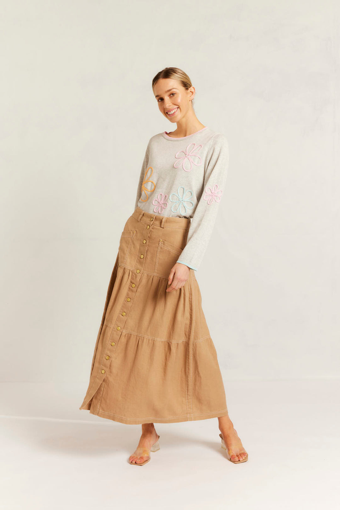 Alessandra | Lotus Linen Skirt | Latte