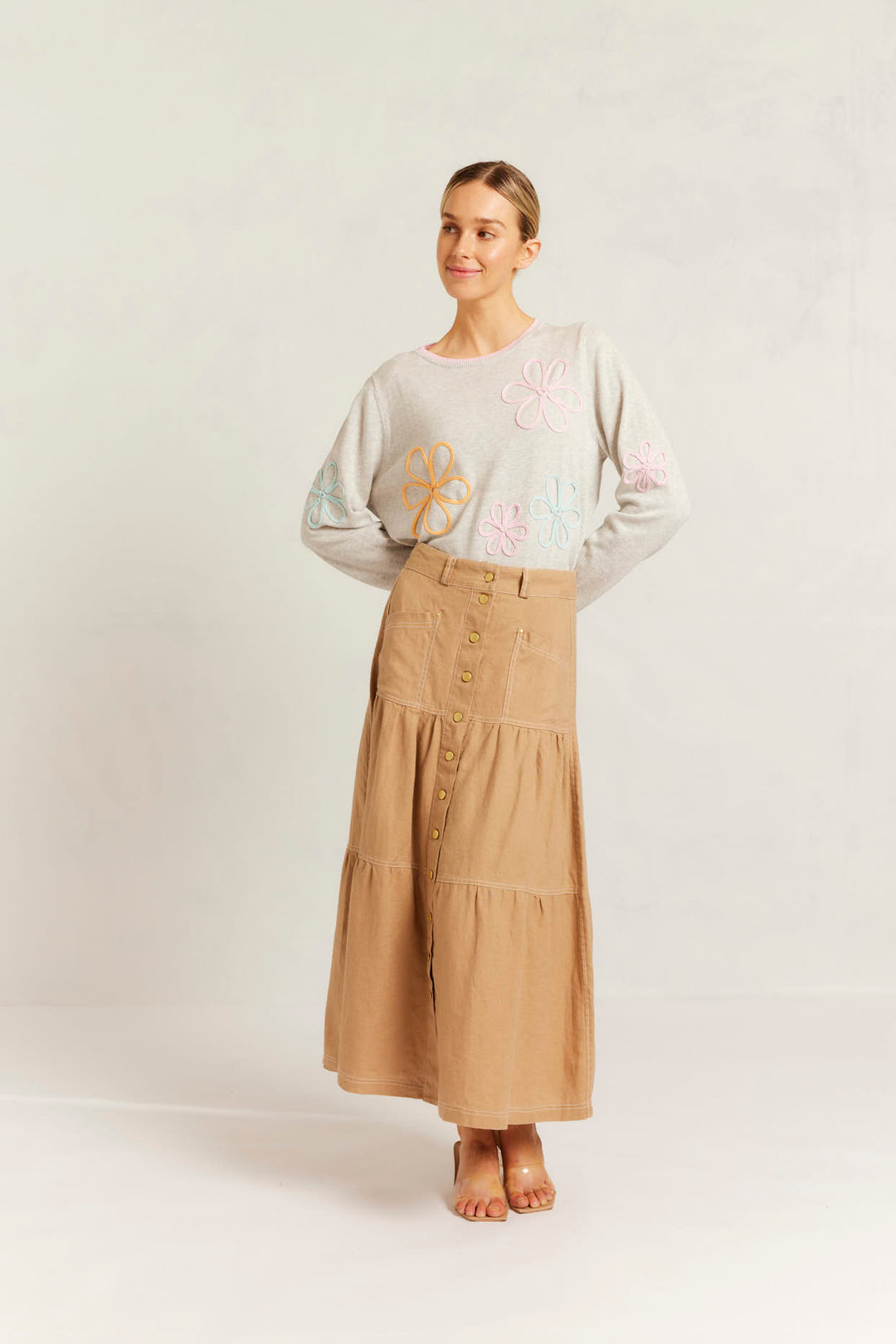 Alessandra | Lotus Linen Skirt | Latte