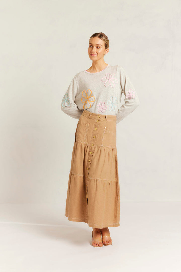 Alessandra | Lotus Linen Skirt | Latte