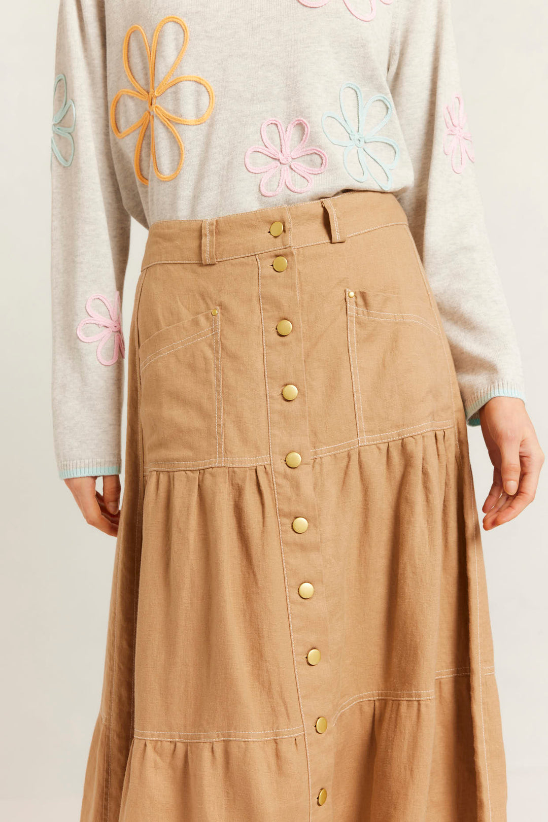 Alessandra | Lotus Linen Skirt | Latte