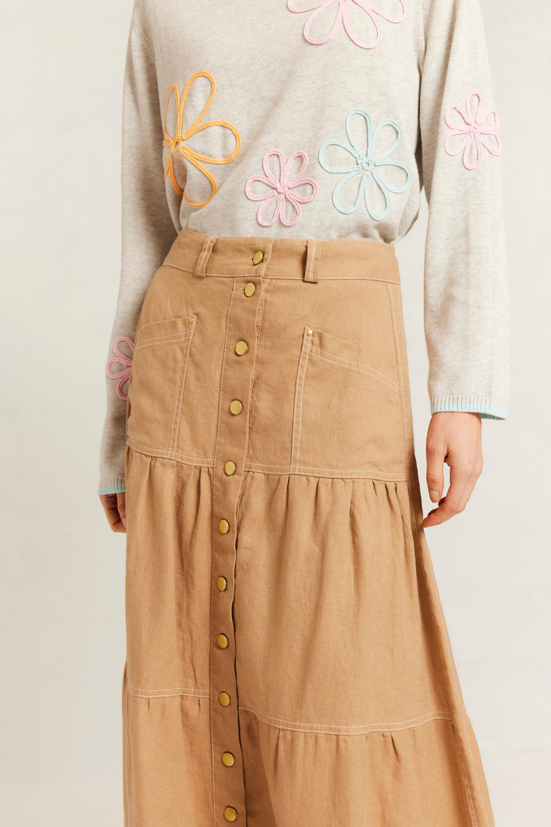 Alessandra | Lotus Linen Skirt | Latte