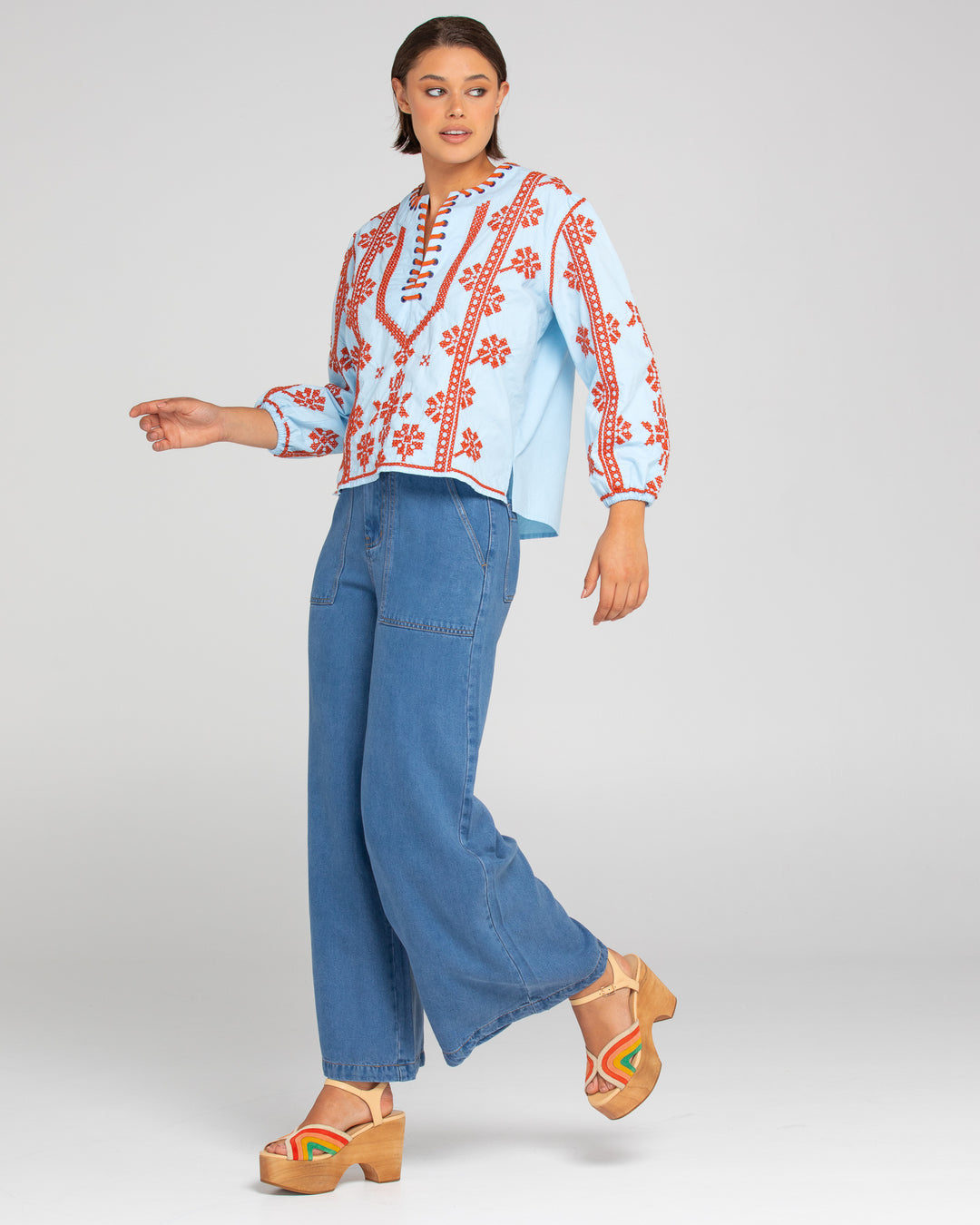 Boom Shankar | Bella Top - Embroidered | Blue / Rust