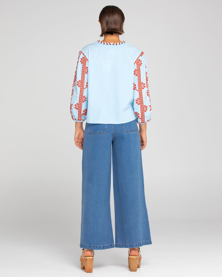 Boom Shankar | Bella Top - Embroidered | Blue / Rust