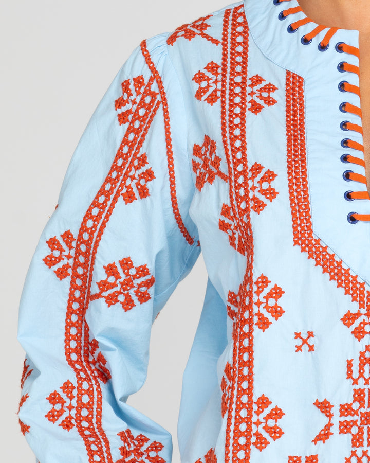 Boom Shankar | Bella Top - Embroidered | Blue / Rust